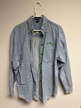 Light Blue Denim Shirt Jacket with Clover Embroidery